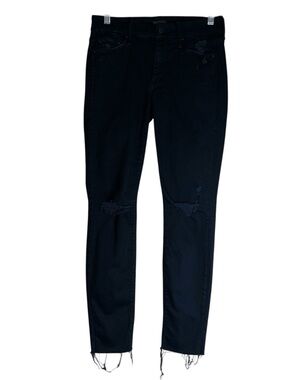 MOTHER Looker Ankle Fray Guilty As Sin Skinny Black Wash Jeans Sz 26